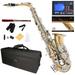 Mendini by Cecilio Eb Alto Sax With Tuner Case Mouthpiece 10 Reeds Pocketbook MAS-LN Gold Lacquer Body with Nickel Plated Key E Flat Saxophone