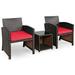 Patiojoy 3 PCS Patio Rattan Furniture Set Conversation Chair Set with Soft Cushion & Coffee Table for Backyard Poolside Garden