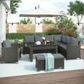 6 Pieces Patio Conversation Set Wicker Sectional Sofa Set with Coffee Table Ottomans and Removable Cushions Patio Outdoor Furniture for Backyard Lawn Gray