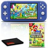 Nintendo Switch Lite (Blue) Gaming Console Bundle with Super Mario Bro U Deluxe