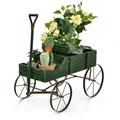 Topbuy Wooden Garden Flower Planter Wagon Wheel Plant Bed Decorative Garden Planter for Backyard Garden Green