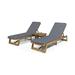 GDF Studio Karyme Outdoor Acacia Wood 3 Piece Adjustable Chaise Lounge Chat Set with Cushions Teak and Dark Gray