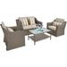 SUNCROWN 4 Piece Outdoor Furniture Patio Conversation Set All-Weather Wicker Chairs Gray