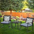 Patio Garden Balcony and Backyard3-Piece Dialog Bistro Set Black Wicker Furniture-Two Chairs with Glass Coffee Table Grey