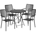 Flash Furniture Oia Commercial Grade 30 Round Black Indoor-Outdoor Steel Folding Patio Table Set with 4 Square Back Chairs