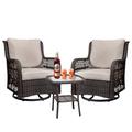 DYesay 3 Pieces Outdoor Wicker Swivel Chairs Side Table Patio Set Glass Beige