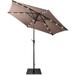 Gymax 9 Ft Patio Table Market Umbrella w/ 18 Solar LED Lights & Heavy-duty Base Tan