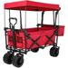 LAZY BUDDY Collapsible Utility Wagon Cart Red Wondful Beach Wagon with Canopy Pull Push Cart for Garden Shopping Fishing