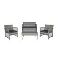 WestinTrends Melvi 4 Pieces Wicker Patio Furniture Sets All Weather PE Rattan Wicker Chairs Loveseat Outdoor Seating Patio Conversation Sets with Tempered Smoked Glass Coffee Table Gray and Navy
