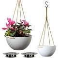 Self Watering Hanging Planter (10 Inch Set of 2) | Nude Rope & White Flower Pots | Hanging Planters for Indoor Plants and Outdoor | Hanging Pots for Plants Indoor