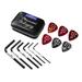 Handy Guitar Tool Kit Including 6pcs Allen Wrenches(1.5mm + 2.5mm + 3mm + 4mm + 1/20 inch + 1/8 inch) & 6pcs Guitar Picks(0.46mm * 2 + 0.71mm * 2 + 0.96mm * 2) with Metal Storage Box