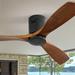 52 Inch 3 Carved Wood Blades Ceiling Fan with Remote Control Multi-functional Fan without Light Suitable for Living Room Bedroom or Other Outdoor Places Noiseless Reversible Motor Black