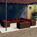 vidaXL 13 Piece Patio Lounge Set with Cushions Brown Poly Rattan