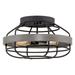 Kira Home Barlow 17 2-Light Farmhouse Flush Mount Ceiling Light Cage Style Design Gray Oak Wood Style Textured Black