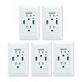 GREENCYCLE 5PK White Dual USB 4.2A Port Electric Wall Charger Power Outlet Panel Plate Dock Station Socket Adapter with LED Nightlight