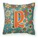 Carolines Treasures CJ2012-RPW1414 Letter R Flowers Retro Blue Canvas Fabric Decorative Pillow 14Hx14W multicolor