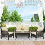 Patio Furniture Set 2023 4 Pieces Patio Furniture Sets with Soft Cushion Leisure Wicker Chair Conversation Set with Loveseat and 2 Single Chairs Set for Porch Garden Poolside Balcony Beige S2232