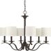 Inspire Collection Six-Light Antique Bronze White Linen Shade Traditional Chandelier Light