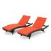 Noble House Salem Outdoor Wicker Chaise Lounge in Gray and Orange (Set of 2)