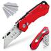 Canopus Folding Utility Knife Heavy Duty Box Cutter with Holster Blade Lock System Handy Design Craft Knife with Aluminum Alloy Handle Quick Blade Changing Plus 5 Extra Blades