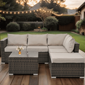 Highsound 4 Piece Patio Furniture Sets All Weather Outdoor Sectional Patio Sofa Manual Weaving Wicker Rattan Patio Seating Sofas with Cushion and Glass Table Brown Wicker