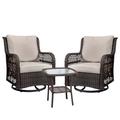 Z-Star 3 Pieces Patio Furniture Set Patio Bistro Set Wicker Rattan Swivel Rocking Chairs Glass Top Side Table Beige