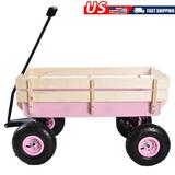 Wagon for Kids Outdoor Wagon All Terrain Pulling w/Wood Railing Air Tires Children Kid Garden