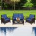 Gymax 4-Piece Patio Rattan Furniture Set w/ Cushioned Sofa and Coffee Table Navy