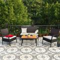 Gymax 4PCS Cushioned Rattan Patio Conversation Set Outdoor Furniture Set