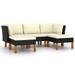 Anself 5 Piece Garden Conversation Set Cushioned Middle Sofa and 2 Corner Sofas with 2 Footrest Black Poly Rattan Wood Legs Sectional Outdoor Furniture Set for Patio Backyard Patio Balcony