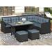 6-Piece Patio Furniture Set Outdoor Sectional Sofa with Glass Table Ottomans for Pool Backyard Lawn Removable Cushion Cover (Black)