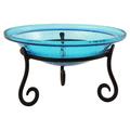 Achla Designs Hand Blown Crackle Glass Garden Birdbath with Stand Teal