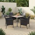 Sophia & William 5 Pieces Patio Rattan Dining Set Wicker Chairs and Table with PVC Table Top