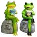 Visland Frog Garden Statues Figurines Frog Sitting on Stone Statue for Yard Ornaments and Fairy Garden Accessories Indoor Outdoor Decoration Sculpture