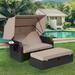 LVUYOYO Outdoor Patio Furniture Set - Patio Rattan Wicker Loveseat with Retractable Canopy Side Table and Cushions - Adjustable Wicker Sofa for Garden Patio Balcony Beach Deck