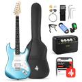 Donner DST-100R Solid Body 39 Inch Full Size Electric Guitar Kit Beginner Starter with Amplifier Bag Capo Strap String Tuner Cable Picks