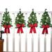 Collections Etc Christmas Trees with Solar Lights and Red Bows Outdoor Fence Decor - Home Holiday Accents - Attached Hooks for Easy Hanging