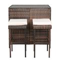 OverPatio 3PCS Patio Rattan Wicker Bar Table Stools Dining Set Cushioned Chairs Garden