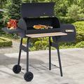 LELINTA 44 Inches Heavy Duty Trolley Charcoal Grill Outdoor Offset Smoker & Foldable Wooden Shelf Backyard Griller Party BBQ Picnic Patio Cooking Black