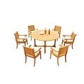 Grade-A Teak Dining Set: 6 Seater 7 Pc: 60 Round Table And 6 Giva Chairs (2 Arm & 4 Armless Chairs) Outdoor Patio WholesaleTeak #51GV1207