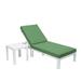 LeisureMod Chelsea Modern White Aluminum Outdoor Chaise Lounge Chair With Side Table & Green Cushions