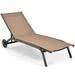 Brown Patio Lounge Chair Chaise Adjustable Back Recliner Garden W/Wheel