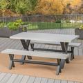 Noble House Goleta 3 Piece Concrete Top Patio Dining Set in Light Gray