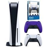 Sony Playstation 5 Disc with Extra Controller and FPS Grip Kit Bundle - Galactic Purple
