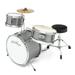 Ashthorpe 3-Piece Complete Junior Drum Set Beginner Kit with 14 Bass Adjustable Throne Cymbal Pedal and Drumsticks Silver