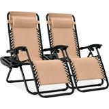 Best Choice Products Set of 2 Zero Gravity Lounge Chair Recliners for Patio Pool w/ Cup Holder Tray - Beige