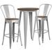 Flash Furniture 24 Round Metal Bar Table Set with Wood Top and 2 Stools Silver