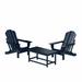 WestinTrends Malibu 3-Pieces Outdoor Patio Furniture Set All Weather Outdoor Seating Plastic Adirondack Chair Set of 2 with Coffee Table for Porch Lawn Backyard Navy Blue
