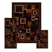 Home Dynamix Red Modern Geometric Squares 3 Pcs Area Rug Contemporary Runner Combo Mat Set
