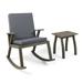 Alize Outdoor Acacia Wood Rocking Chair with Side Table Gray and Dark Gray